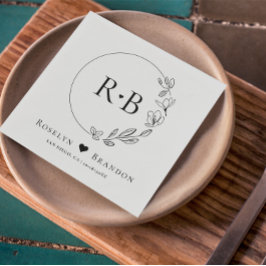 Eenvoudig Elegant Bloemen Krans Bruiloft Monogram Servet