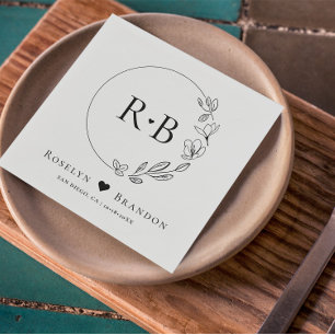 Eenvoudig Elegant Bloemen Krans Bruiloft Monogram Servet