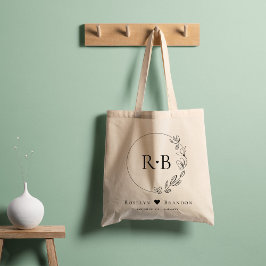 Eenvoudig Elegant Bloemen Krans Bruiloft Monogram Tote Bag