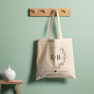 Eenvoudig Elegant Bloemen Krans Bruiloft Monogram Tote Bag