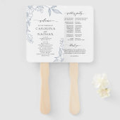 Eenvoudig Elegant Bloemen Stoffig Blauw Huwelijksp Handwaaier (Voorkant en achterkant)