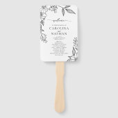 Eenvoudig Elegant Bloemen Zwart Wit Trouwprogramma Handwaaier (Voorkant)