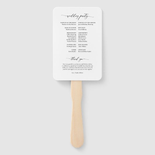 Eenvoudig Elegant Bloemen Zwart Wit Trouwprogramma Handwaaier (Achterkant)