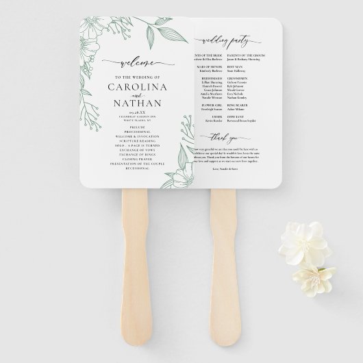 Eenvoudig Elegant Bloemig Mintgroen Trouwprogramma Handwaaier (Voorkant en achterkant)