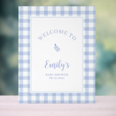 Eenvoudig Elegant Blue Gingham Baby shower Welkom Acryl Bord (Neutraal)