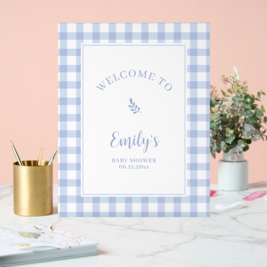 Eenvoudig Elegant Blue Gingham Baby shower Welkom Acryl Bord (Huwelijk)