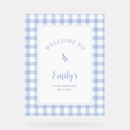 Eenvoudig Elegant Blue Gingham Baby shower Welkom Acryl Bord