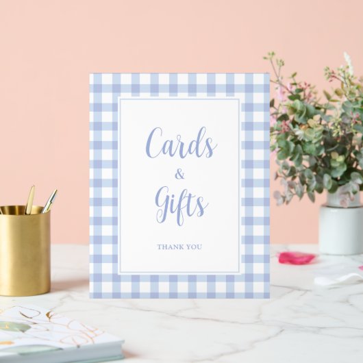 Eenvoudig Elegant Blue Gingham Kaarten en geschenk Acryl Bord (Huwelijk)