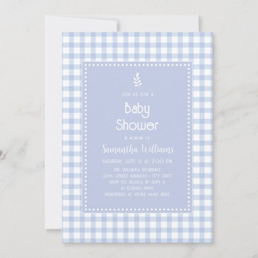 Eenvoudig Elegant Blue Gingham Plaid Boy Baby show Kaart (Voorkant)