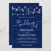 Eenvoudig Elegant Blue Wood Rustic Wedding Kaart (Voorkant / Achterkant)