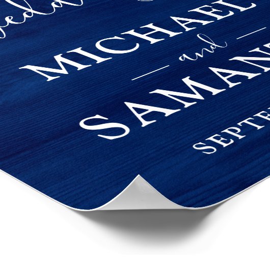 Eenvoudig Elegant Blue Wood Rustic Wedding Poster (Hoek)