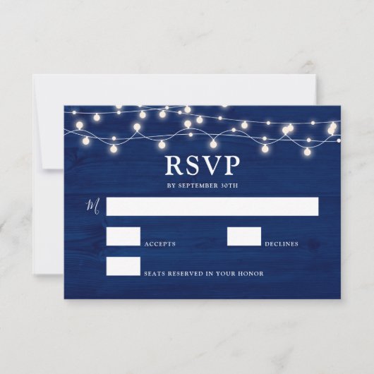 Eenvoudig Elegant Blue Wood Rustic Wedding RSVP Kaartje (Voorkant)