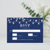 Eenvoudig Elegant Blue Wood Rustic Wedding RSVP Kaartje (Staand voorkant)