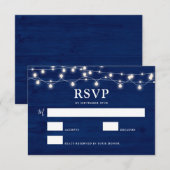 Eenvoudig Elegant Blue Wood Rustic Wedding RSVP Kaartje (Voorkant / Achterkant)