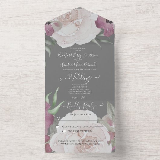 Eenvoudig Elegant Blush Fushia Pink All In One Uitnodiging (Binnen)