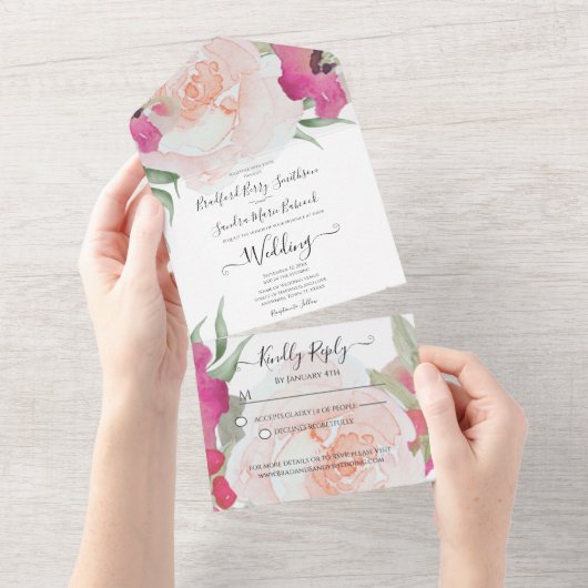 Eenvoudig Elegant Blush Fushia Pink All In One Uitnodiging (Afscheurbaar)