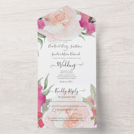 Eenvoudig Elegant Blush Fushia Pink All In One Uitnodiging (Binnen)