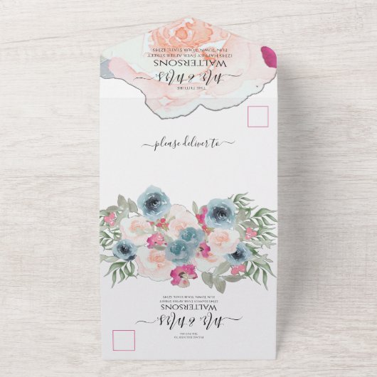 Eenvoudig Elegant Blush Fushia Pink All In One Uitnodiging (Buitenkant)