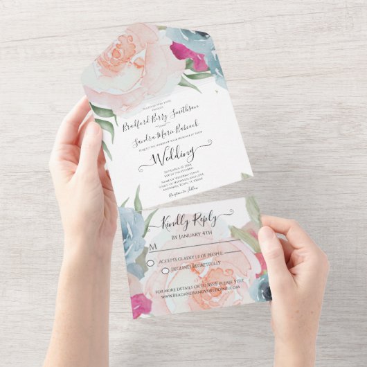 Eenvoudig Elegant Blush Fushia Pink All In One Uitnodiging (Afscheurbaar)