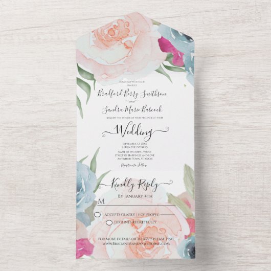 Eenvoudig Elegant Blush Fushia Pink All In One Uitnodiging (Binnen)