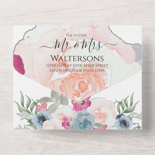 Eenvoudig Elegant Blush Fushia Pink All In One Uitnodiging (Achterkant)