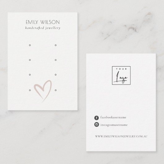 Eenvoudig elegant Blush Heart 4 Stud Earning Displ Visitekaartje (Voorkant / Achterkant)