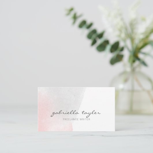 Eenvoudig Elegant Blush Pink Grey Waterverf Script Visitekaartje (Staand voorkant)