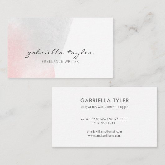 Eenvoudig Elegant Blush Pink Grey Waterverf Script Visitekaartje (Voorkant / Achterkant)