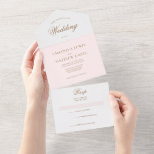 Eenvoudig elegant Blush Pink Parisian Theme Wedden All In One Uitnodiging