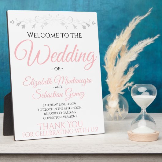 Eenvoudig elegant Blush Pink Weddenschap Welkomstt Fotoplaat (Zijkant)