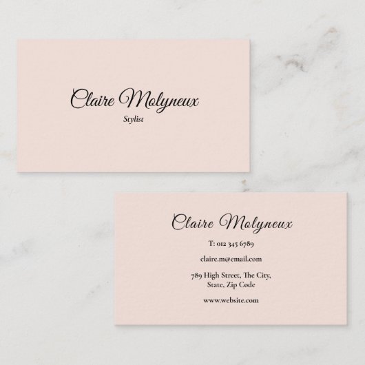 Eenvoudig Elegant Blush Roze Professioneel Script Visitekaartje (Voorkant / Achterkant)