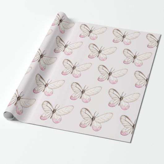 Eenvoudig & Elegant Blush Vlinder Wrapping Papier (Uitgerold)