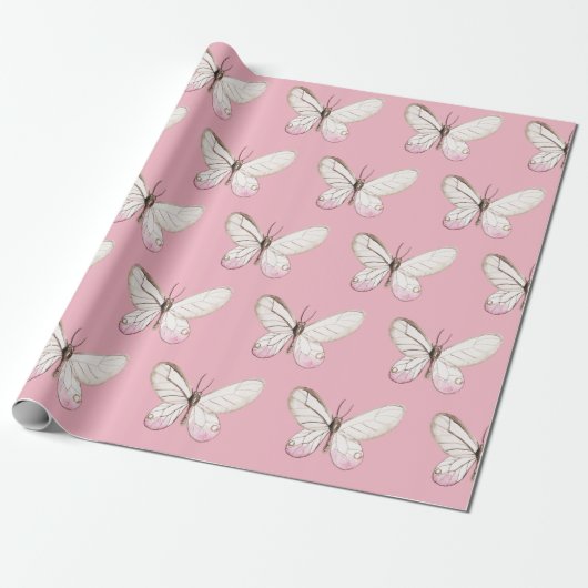 Eenvoudig & Elegant Blush Vlinder Wrapping Papier (Uitgerold)