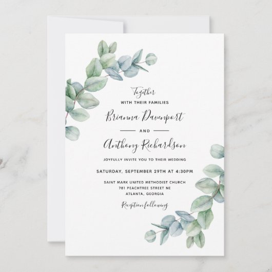 Eenvoudig Elegant Boho Eucalyptus Greenery Wedding Kaart (Voorkant)