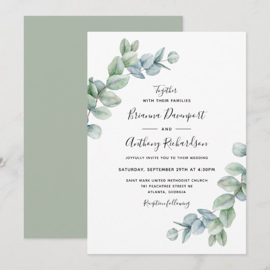 Eenvoudig Elegant Boho Eucalyptus Greenery Wedding Kaart (Voorkant / Achterkant)