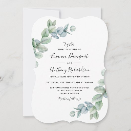 Eenvoudig Elegant Boho Eucalyptus Greenery Wedding Kaart (Voorkant)