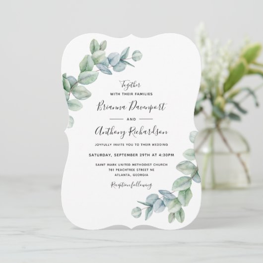 Eenvoudig Elegant Boho Eucalyptus Greenery Wedding Kaart (Staand voorkant)
