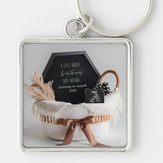 Eenvoudig elegant boho zwangerschapsaankondiging c sleutelhanger (Voorkant)