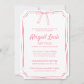 Eenvoudig Elegant Boog Design Girly Pink Bat Mitsw Kaart (Voorkant)