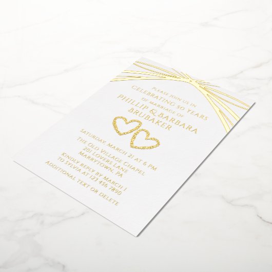 Eenvoudig Elegant Boog Goud 50ste Trouwen Jubileum Folie Uitnodiging (Gedraaid)
