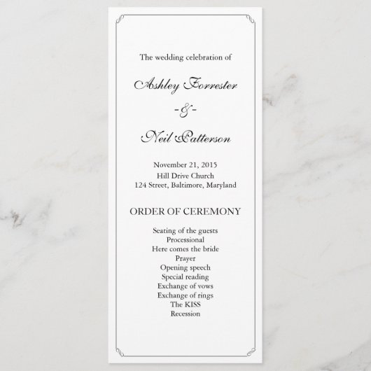 Eenvoudig Elegant Border Wedding Ceremony Programm Programmakaart (Voorkant)
