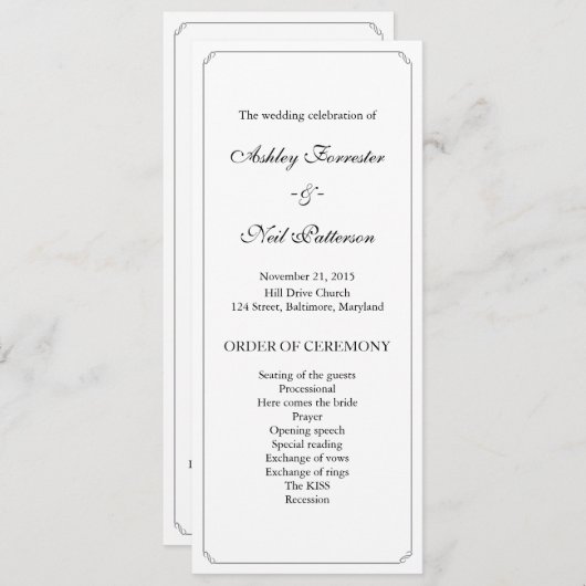 Eenvoudig Elegant Border Wedding Ceremony Programm Programmakaart (Voorkant / Achterkant)