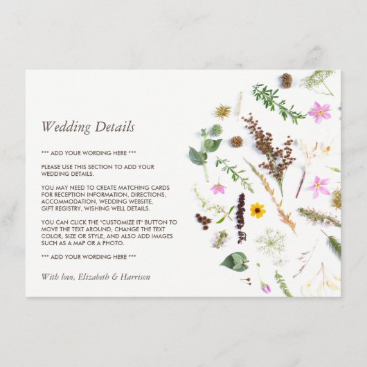 Eenvoudig Elegant Botanical WildFlower Wedding Det Informatiekaartje (Voorkant)