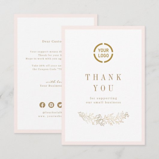 Eenvoudig elegant botanisch met kleine logo bedankkaart (Voorkant / Achterkant)