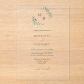 Eenvoudig Elegant Botanisch Monogram Huwelijk Acryl Uitnodigingen (Voorkant)