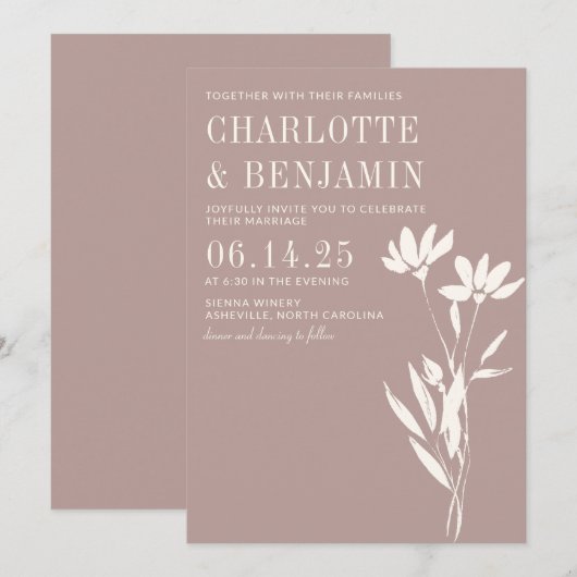 Eenvoudig elegant botanisch mosterd ivory Weddensc Kaart (Voorkant / Achterkant)