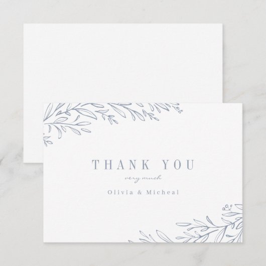 Eenvoudig elegant botanisch stoffig blauw bedankkaart (Voorkant / Achterkant)