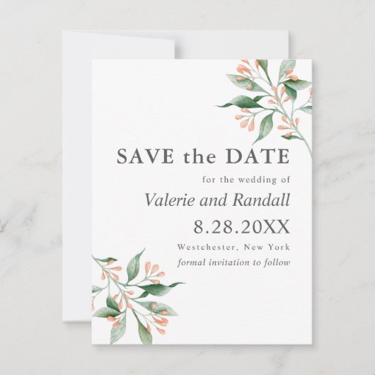 Eenvoudig elegant Botnanical Weddenschap Save the  Date (Voorkant)
