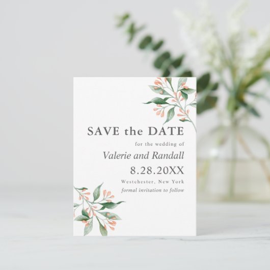 Eenvoudig elegant Botnanical Weddenschap Save the  Save The Date (Staand voorkant)