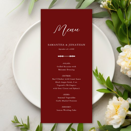 Eenvoudig Elegant Bourgondisch Huwelijksreceptie M Menu